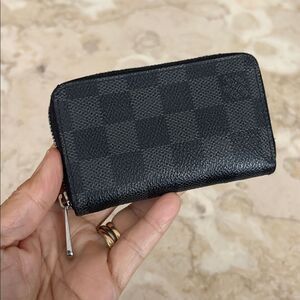 Louis Vuitton Damier Graphite Zippy Zip Coin Purse Card Wallet Black
